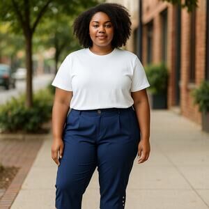Grace Karin Womens Pants Size 2XL Navy Blue Tapered Ankle Pleated Buttons NEW